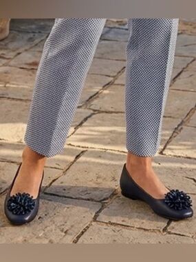 NWT Talbots Dark Blue Flats with Decorative Flower